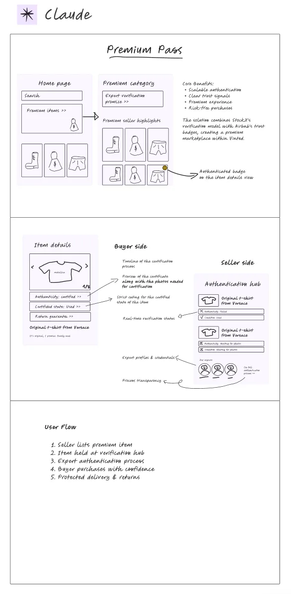 Claude’s PremiumPass wireframes