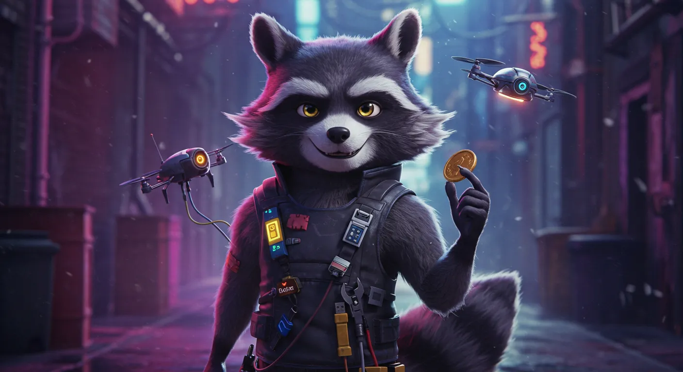 Gemini imagined as a scheming cartoon raccoon